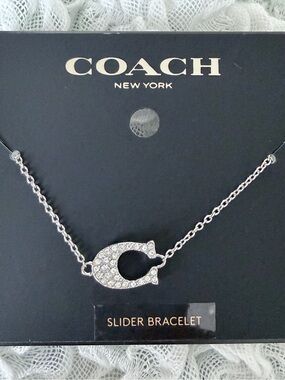 Coach Silver Crystal 'C' Logo Slider Bracelet